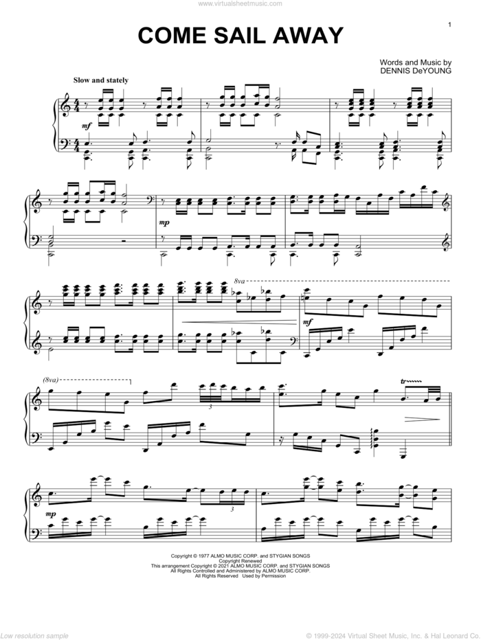 Come Sail Away [Classical version] (arr. David Pearl) sheet music for piano solo by Styx, David Pearl and Dennis DeYoung, intermediate skill level