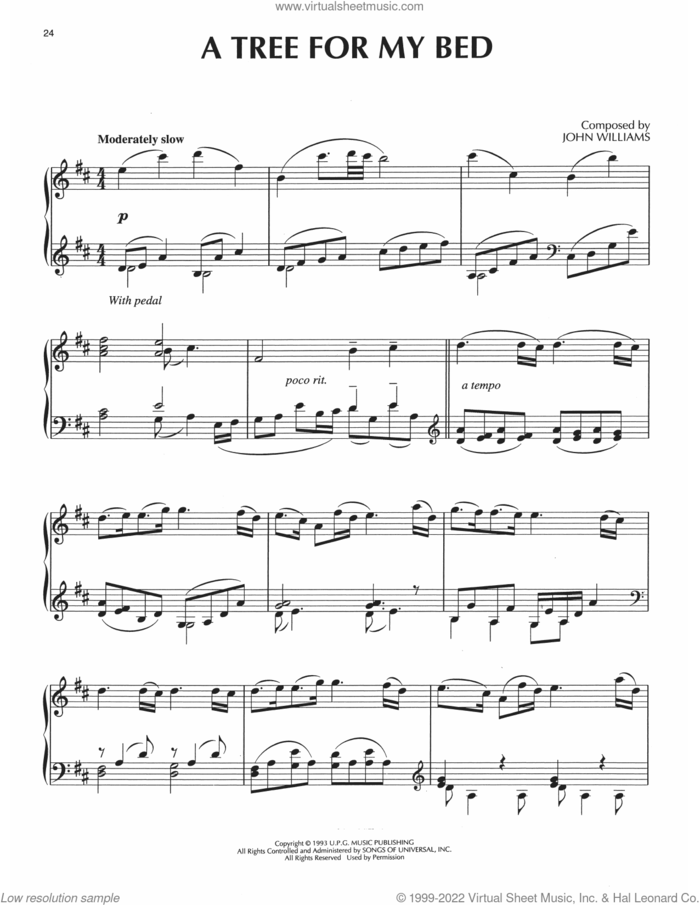 A Tree For My Bed (from Jurassic Park) sheet music for piano solo by John Williams, intermediate skill level