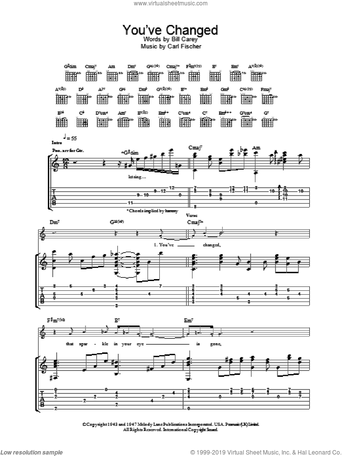 You've Changed sheet music for guitar (tablature) by Eva Cassidy, intermediate skill level