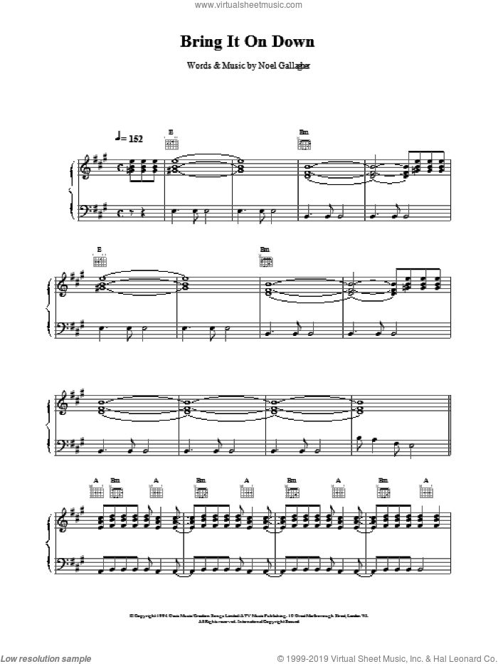 Bring It On Down sheet music for voice, piano or guitar by Oasis, intermediate skill level