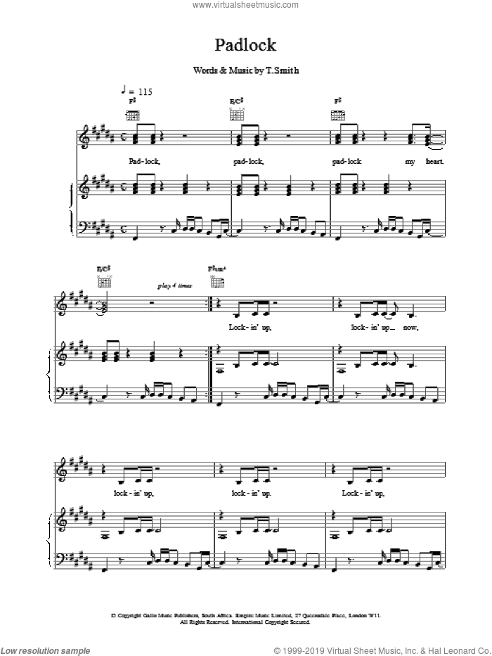 Padlock sheet music for voice, piano or guitar by M People, intermediate skill level
