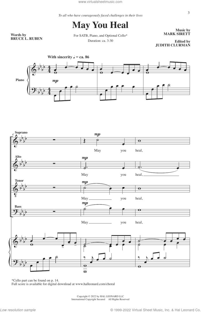 May You Heal sheet music for choir (SATB: soprano, alto, tenor, bass) by Mark Sirett and Bruce Ruben and Mark Sirett and Bruce Ruben, intermediate skill level