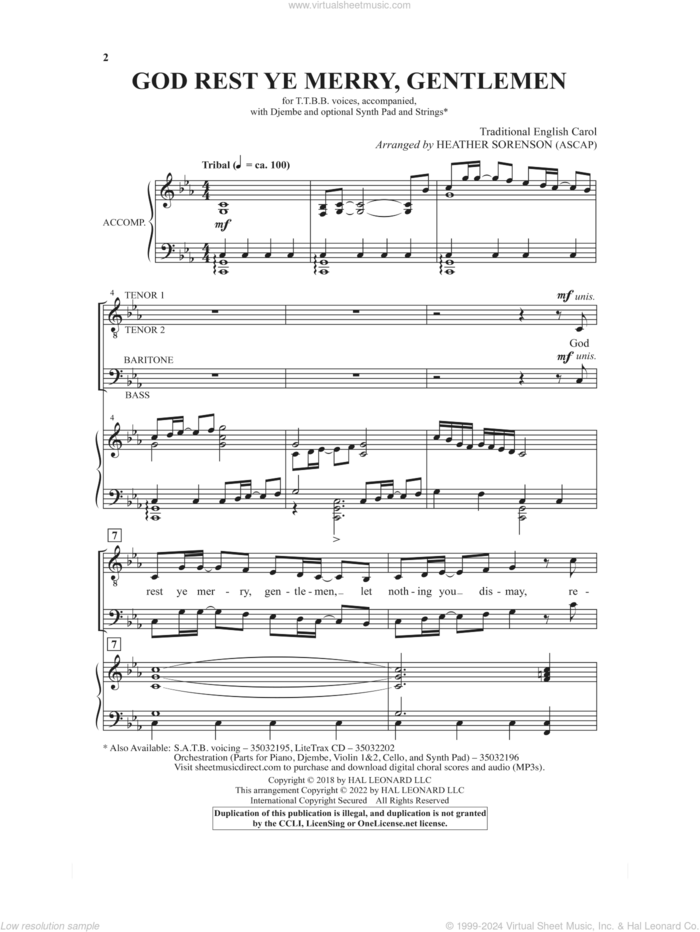God Rest Ye Merry, Gentlemen (arr. Heather Sorenson) sheet music for choir (TTBB: tenor, bass)  and Heather Sorenson, intermediate skill level