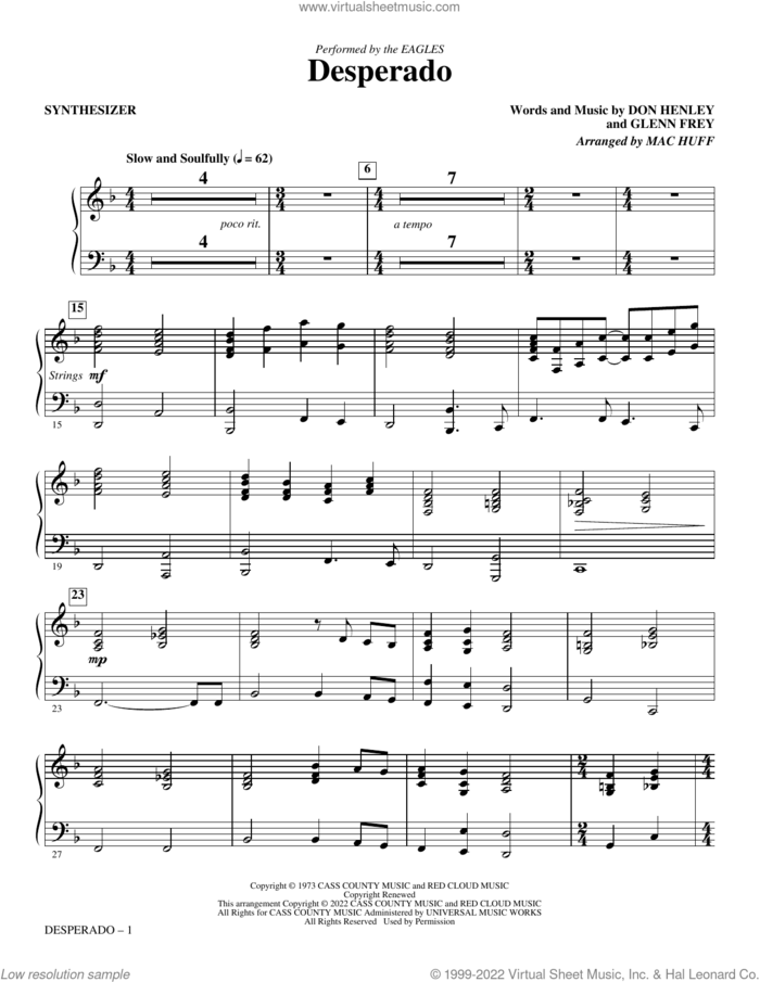 Desperado (arr. Mac Huff) (complete set of parts) sheet music for orchestra/band by Mac Huff, Don Henley, Glenn Frey and The Eagles, intermediate skill level