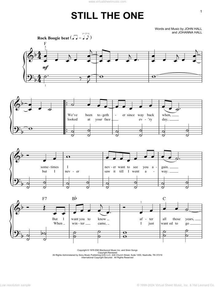 Still The One sheet music for piano solo by Orleans, Johanna Hall and John Hall, beginner skill level