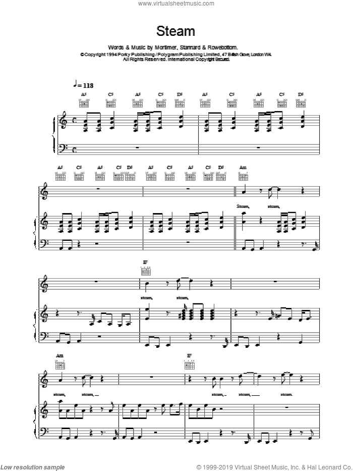 Steam sheet music for voice, piano or guitar by East 17, intermediate skill level