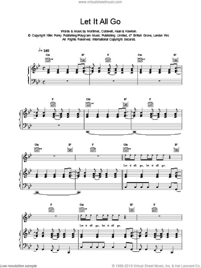 Let It All Go sheet music for voice, piano or guitar by East 17, intermediate skill level