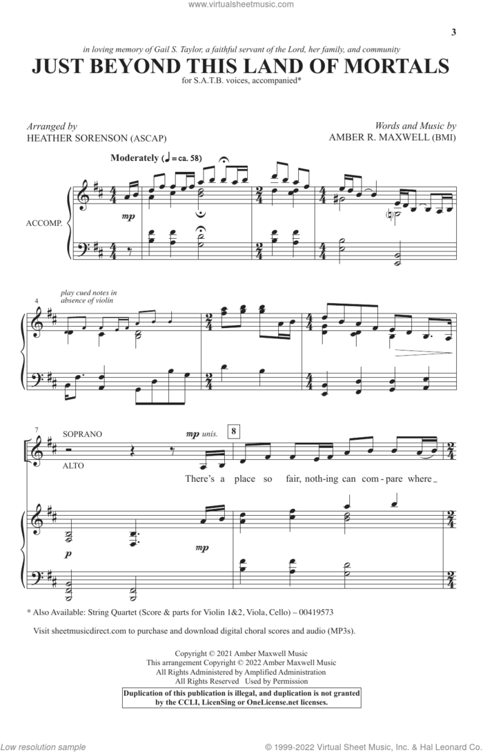 Just Beyond This Land Of Mortals (arr. Heather Sorenson) sheet music for choir (SATB: soprano, alto, tenor, bass) by Amber R. Maxwell and Heather Sorenson, intermediate skill level