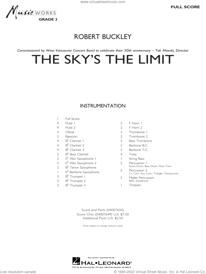 The Sky's the Limit (COMPLETE) sheet music for concert band by Robert Buckley, intermediate skill level