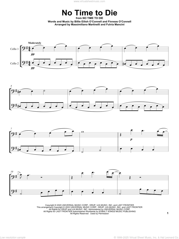 No Time To Die (from No Time To Die) sheet music for two cellos (duet, duets) by Mr. & Mrs. Cello and Billie Eilish, intermediate skill level