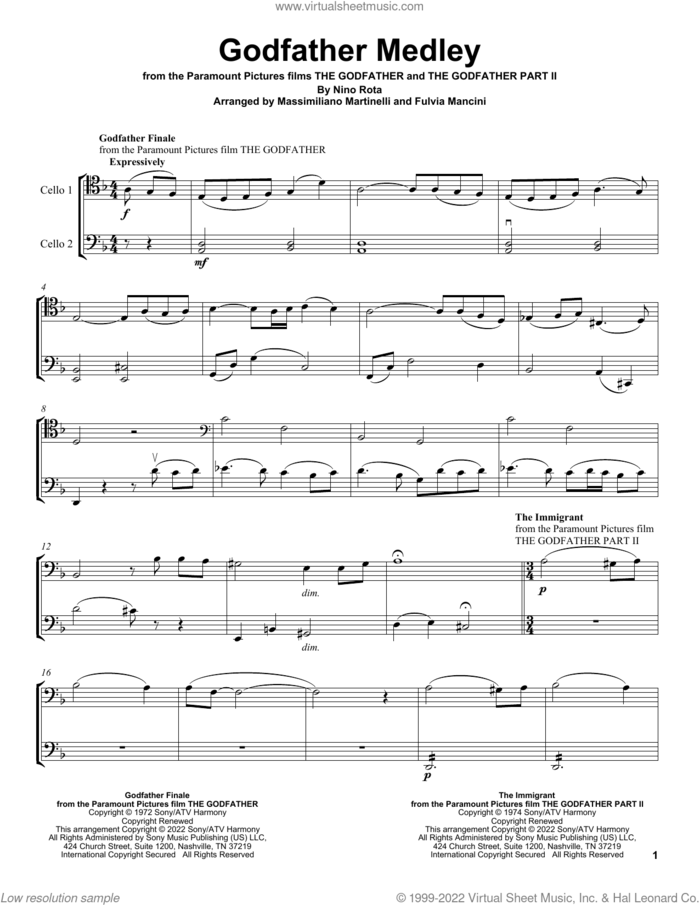 The Immigrant (from The Godfather Part II) sheet music for two cellos (duet, duets) by Nino Rota and Mr. & Mrs. Cello, intermediate skill level