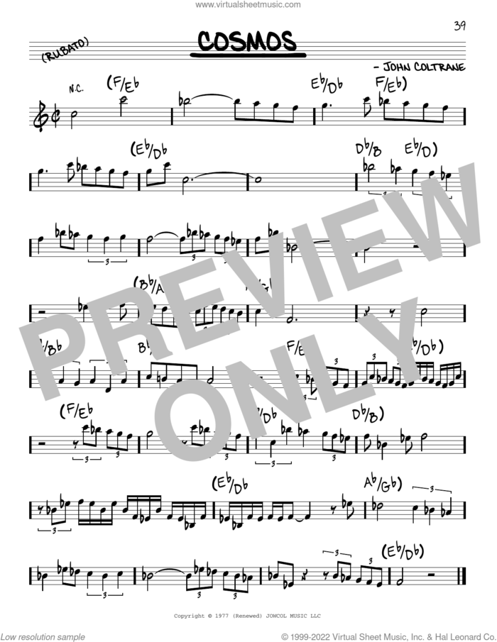 Cosmos sheet music for voice and other instruments (real book) by John Coltrane, intermediate skill level
