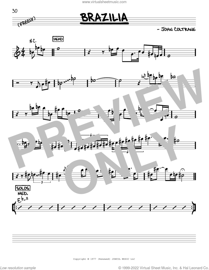 Brazilia sheet music for voice and other instruments (real book) by John Coltrane, intermediate skill level
