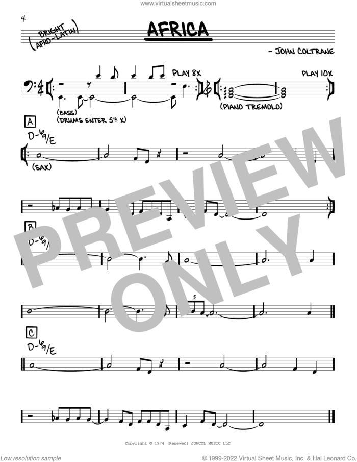 Africa sheet music for voice and other instruments (real book) by John Coltrane, intermediate skill level