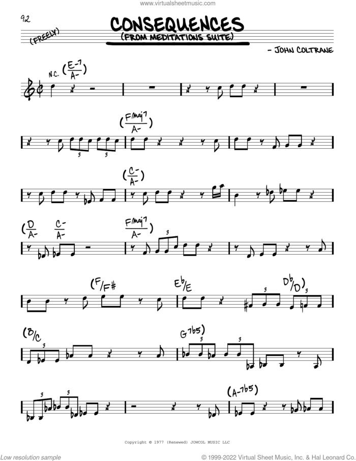 Consequences sheet music for voice and other instruments (real book) by John Coltrane, intermediate skill level