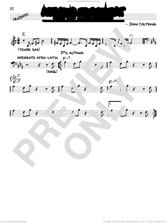 Acknowledgement sheet music for voice and other instruments (real book) by John Coltrane, intermediate skill level