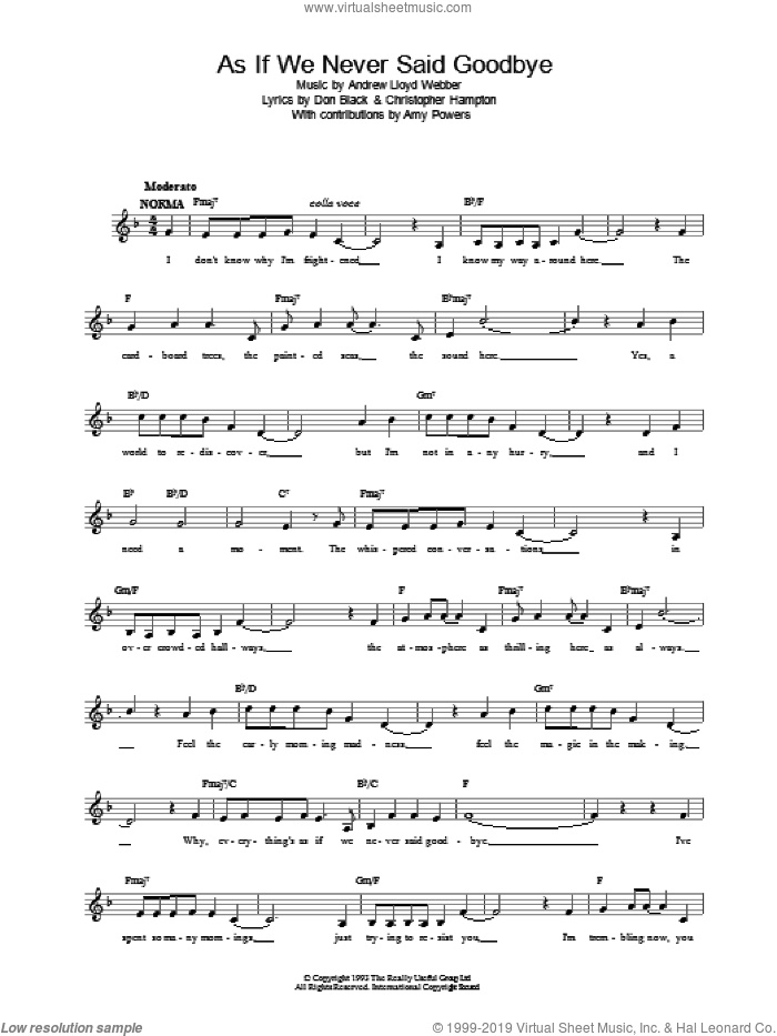As If We Never Said Goodbye sheet music for voice and other instruments (fake book) by Andrew Lloyd Webber, intermediate skill level