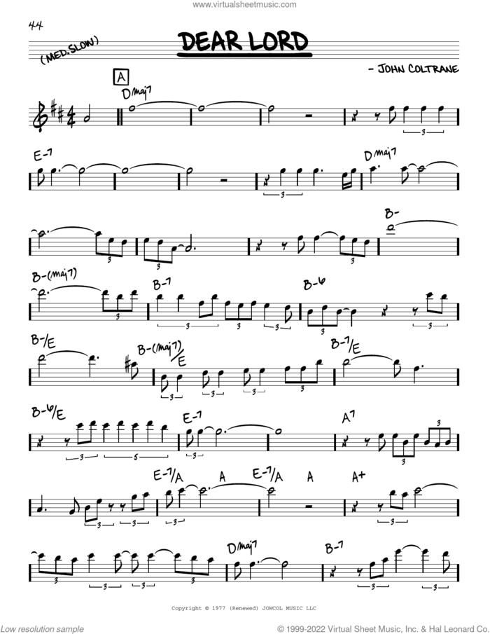 Dear Lord sheet music for voice and other instruments (real book) by John Coltrane, intermediate skill level