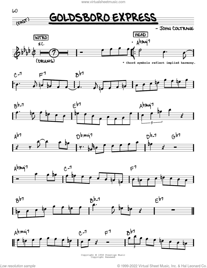 Goldsboro Express sheet music for voice and other instruments (real book) by John Coltrane, intermediate skill level