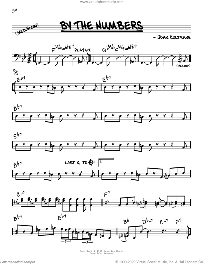 By The Numbers sheet music for voice and other instruments (real book) by John Coltrane, intermediate skill level