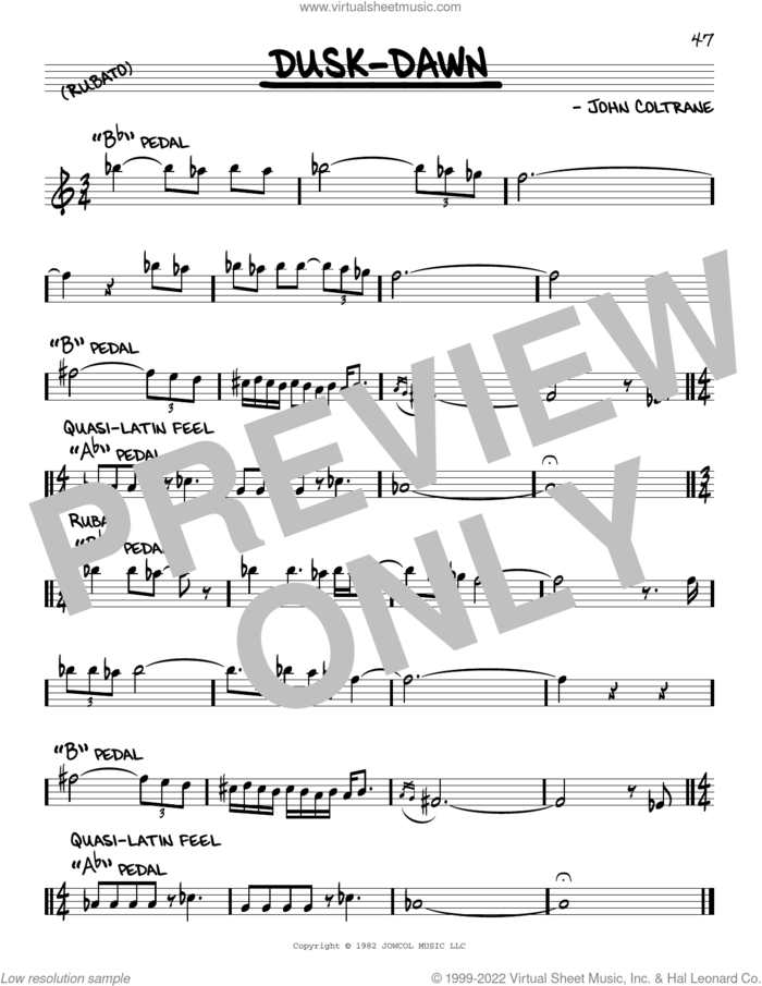 Dusk-Dawn sheet music for voice and other instruments (real book) by John Coltrane, intermediate skill level