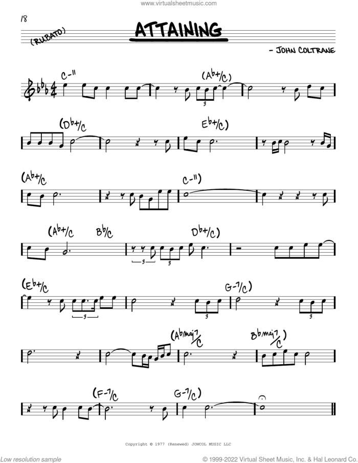 Attaining sheet music for voice and other instruments (real book) by John Coltrane, intermediate skill level