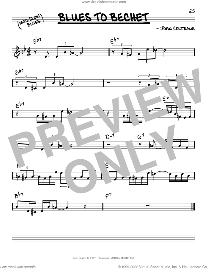 Blues To Bechet sheet music for voice and other instruments (real book) by John Coltrane, intermediate skill level