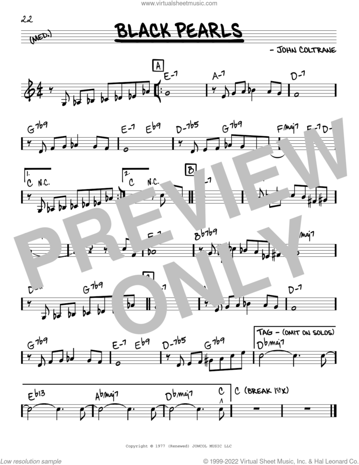 Black Pearls sheet music for voice and other instruments (real book) by John Coltrane, intermediate skill level