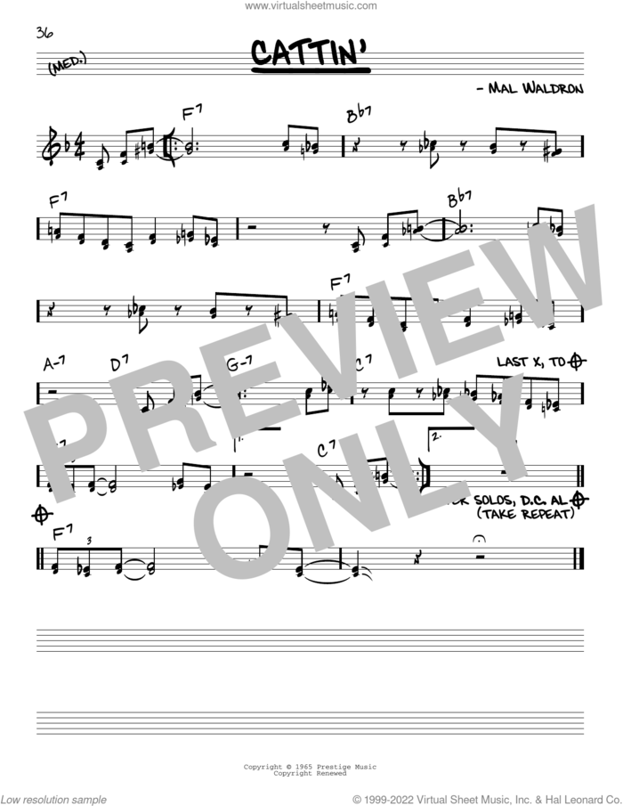 Cattin' sheet music for voice and other instruments (real book) by John Coltrane and Mal Waldron, intermediate skill level