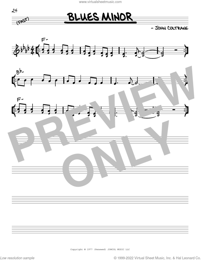 Blues Minor sheet music for voice and other instruments (real book) by John Coltrane, intermediate skill level