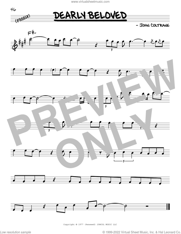 Dearly Beloved sheet music for voice and other instruments (real book) by John Coltrane, intermediate skill level