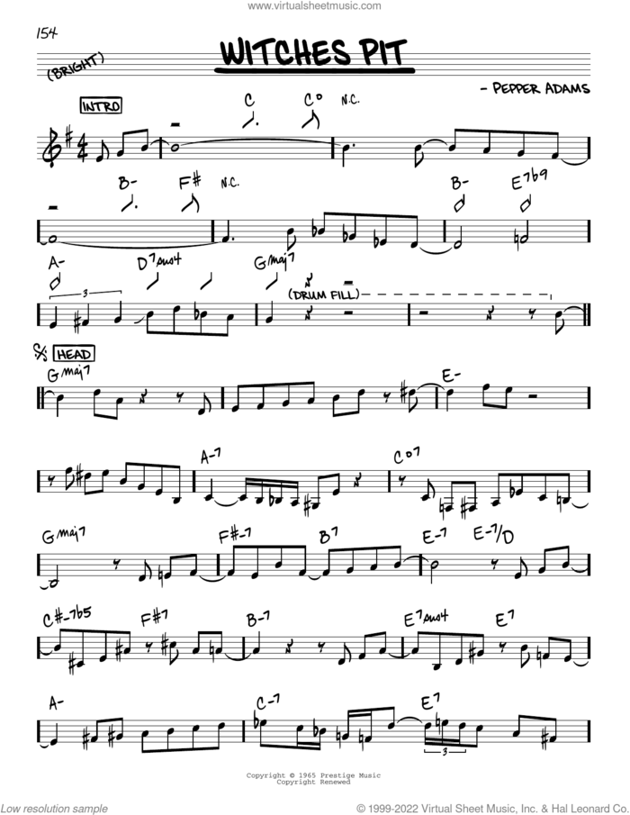 Witches Pit sheet music for voice and other instruments (real book) by John Coltrane and Pepper Adams, intermediate skill level