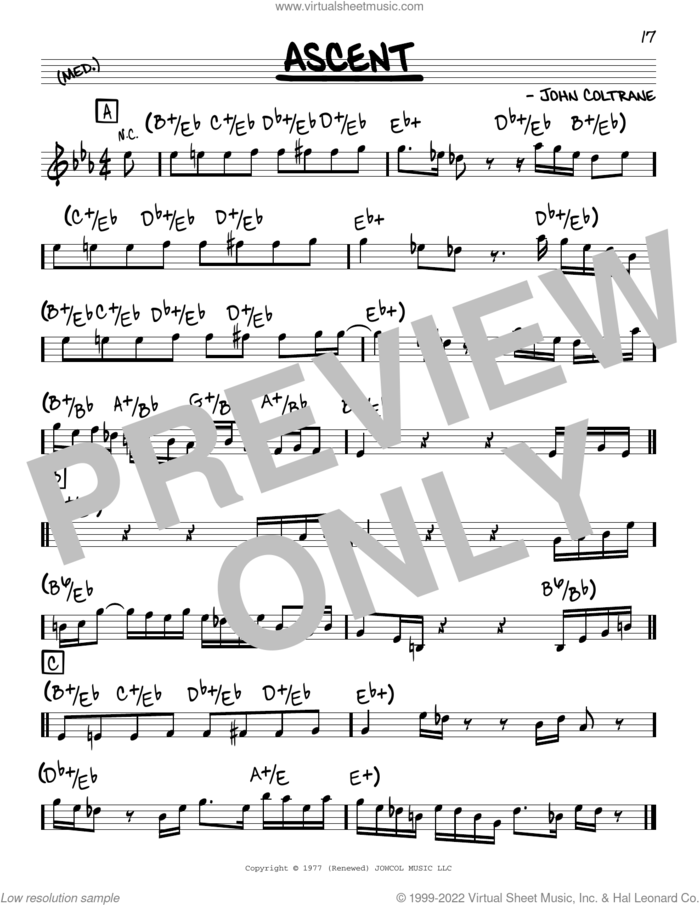 Ascent sheet music for voice and other instruments (real book) by John Coltrane, intermediate skill level