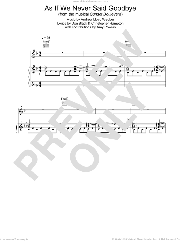 As If We Never Said Goodbye (from Sunset Boulevard) sheet music for voice, piano or guitar by Andrew Lloyd Webber and Sunset Boulevard (Musical), intermediate skill level
