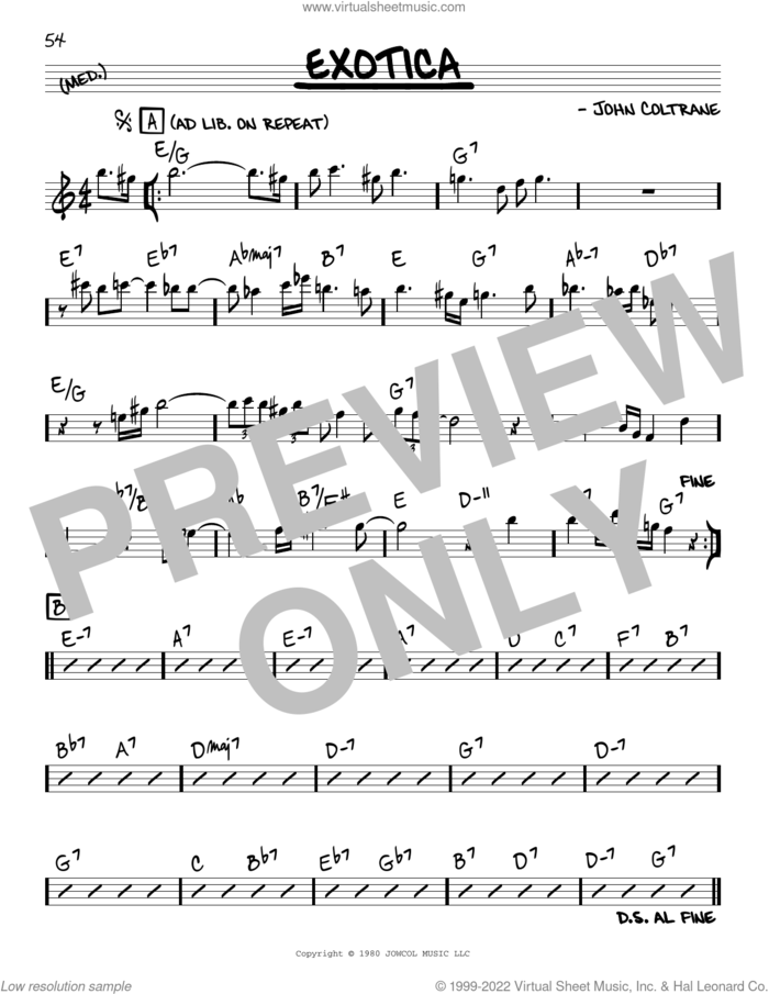 Exotica sheet music for voice and other instruments (real book) by John Coltrane, intermediate skill level