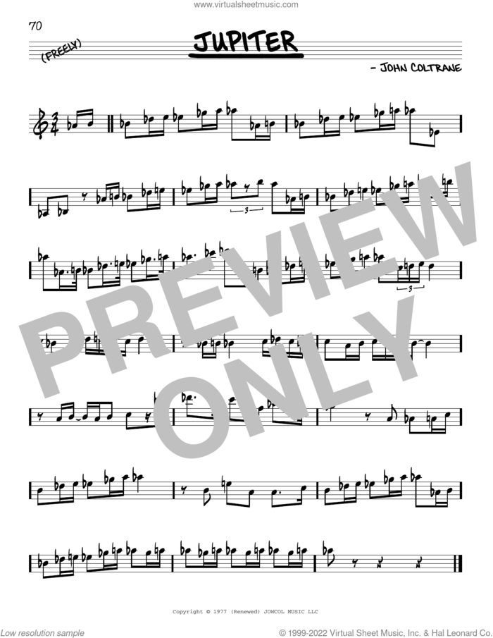 Jupiter sheet music for voice and other instruments (real book) by John Coltrane, intermediate skill level