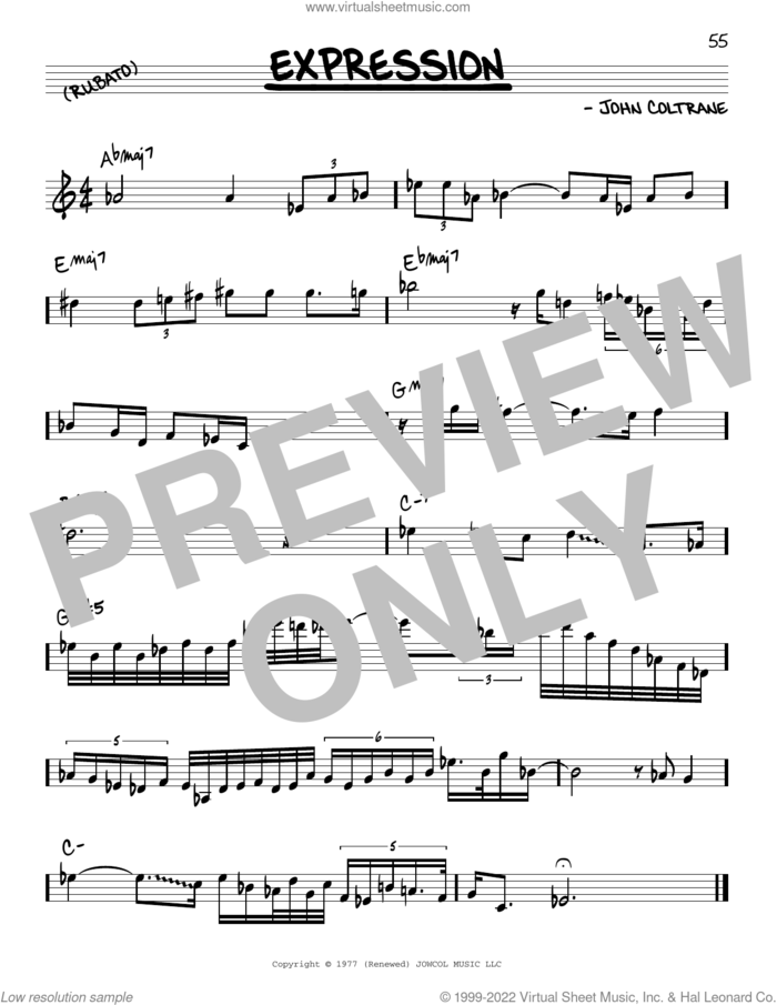 Expression sheet music for voice and other instruments (real book) by John Coltrane, intermediate skill level