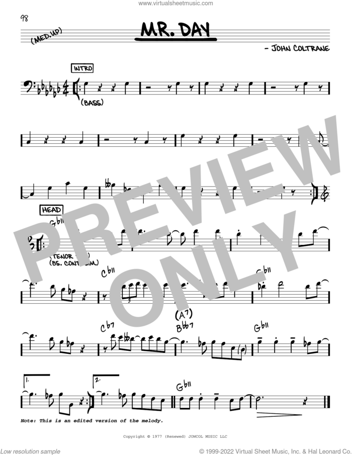Mr. Day sheet music for voice and other instruments (real book) by John Coltrane, intermediate skill level