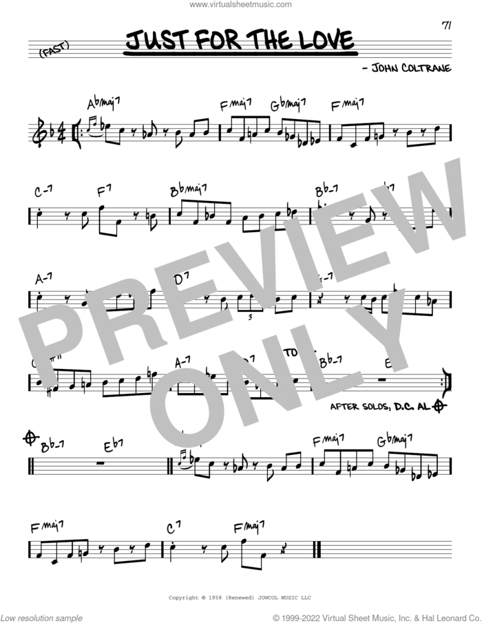 Just For The Love sheet music for voice and other instruments (real book) by John Coltrane, intermediate skill level