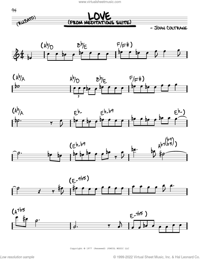 Love sheet music for voice and other instruments (real book) by John Coltrane, intermediate skill level