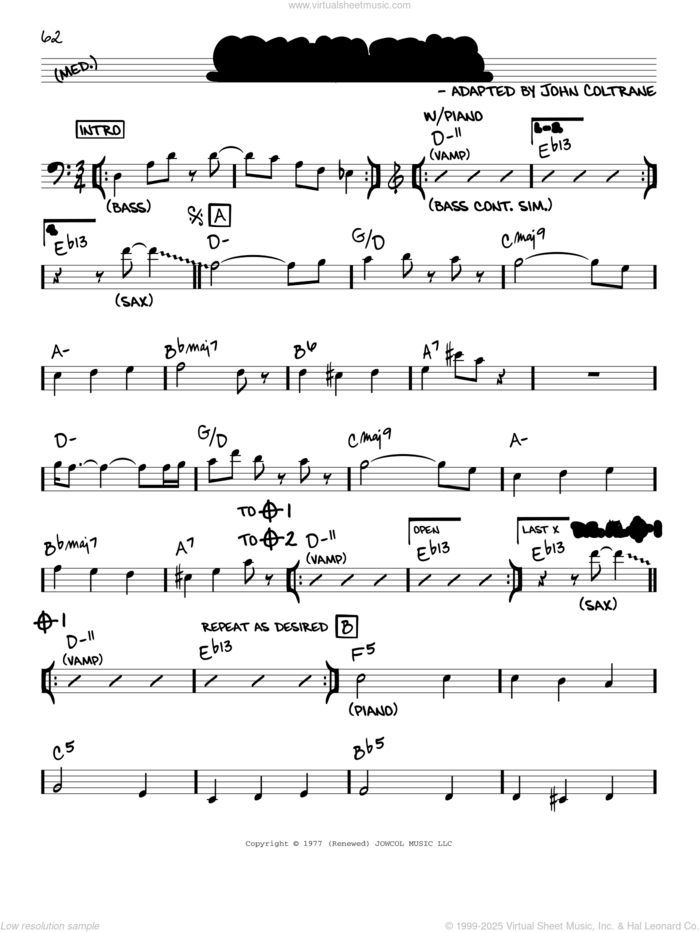 Greensleeves sheet music for voice and other instruments (real book) by John Coltrane, intermediate skill level