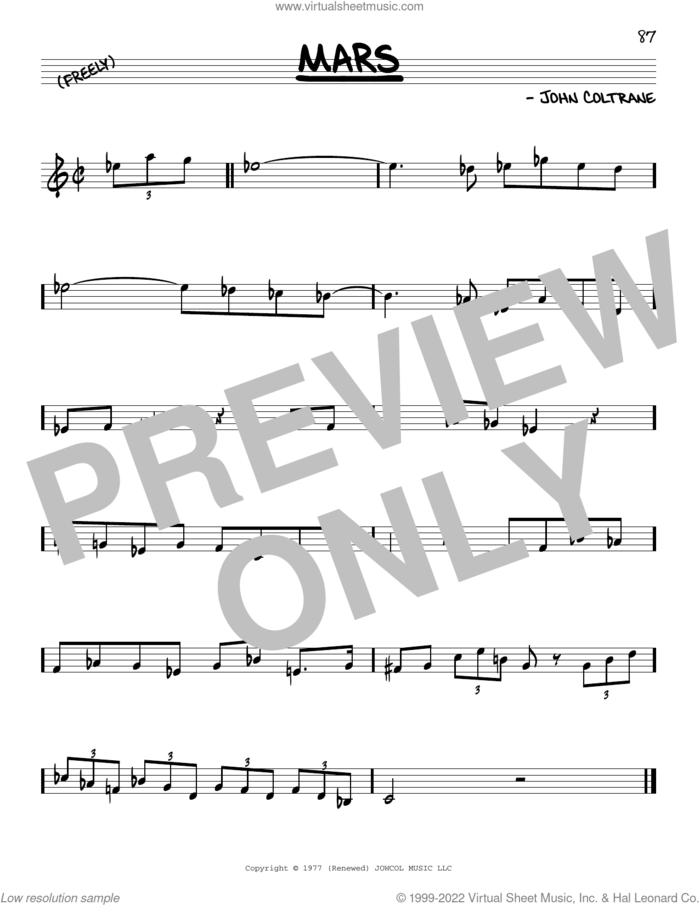 Mars sheet music for voice and other instruments (real book) by John Coltrane, intermediate skill level