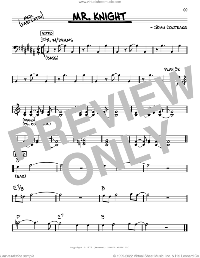 Mr. Knight sheet music for voice and other instruments (real book) by John Coltrane, intermediate skill level
