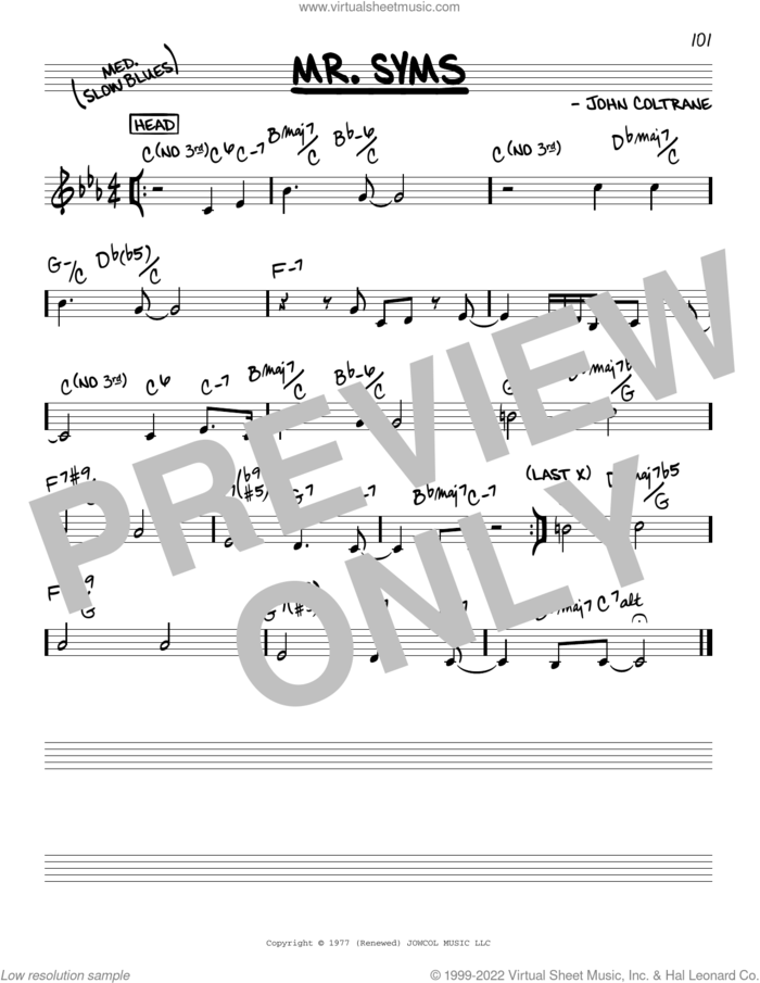 Mr. Syms sheet music for voice and other instruments (real book) by John Coltrane, intermediate skill level
