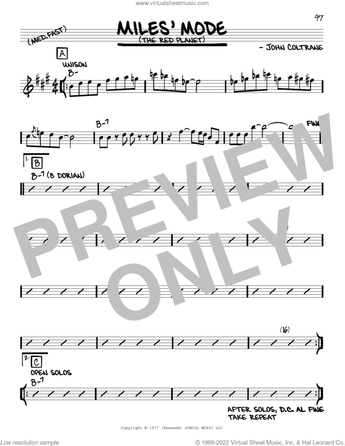 Miles' Mode (The Red Planet) sheet music for voice and other instruments (real book) by John Coltrane, intermediate skill level