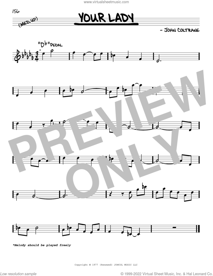 Your Lady sheet music for voice and other instruments (real book) by John Coltrane, intermediate skill level