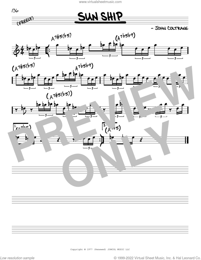 Sun Ship sheet music for voice and other instruments (real book) by John Coltrane, intermediate skill level
