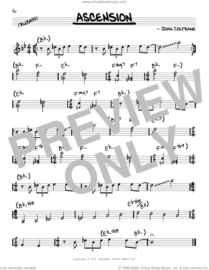 Ascension sheet music for voice and other instruments (real book) by John Coltrane, intermediate skill level