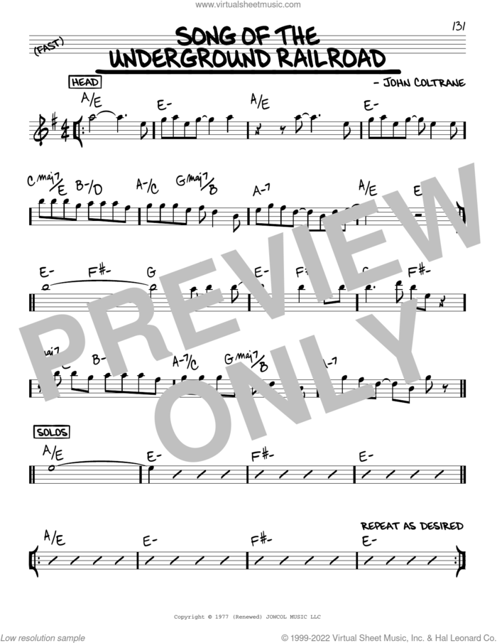 Song Of The Underground Railroad sheet music for voice and other instruments (real book) by John Coltrane, intermediate skill level