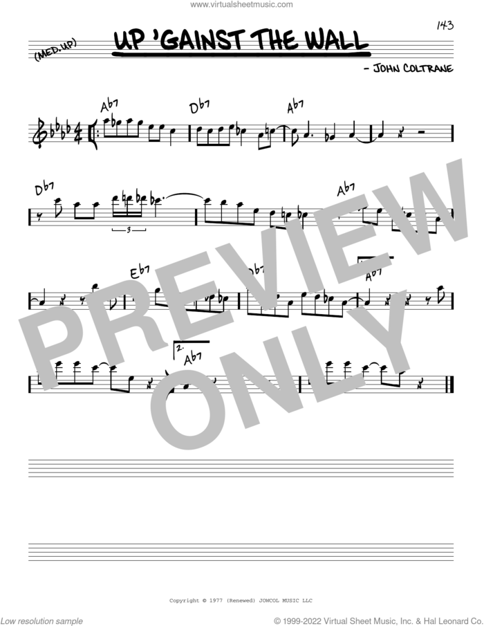 Up 'Gainst The Wall sheet music for voice and other instruments (real book) by John Coltrane, intermediate skill level